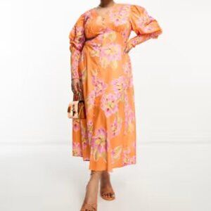 **In The Style** Midi Dress with Button Closure and Smocked Cuffs 14 NWT